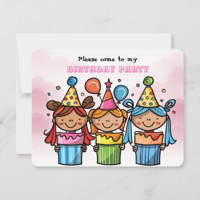 Girl Birthday Party Flat Holiday Card (Front)