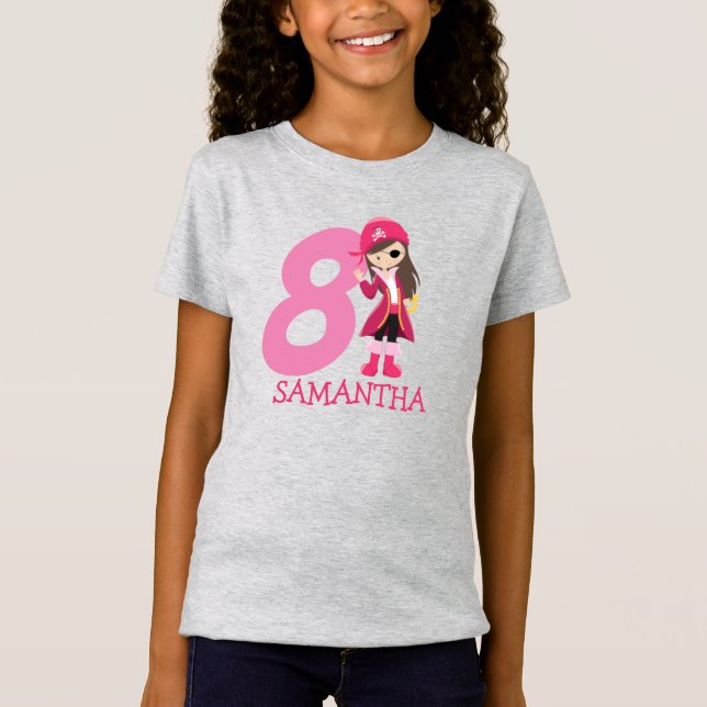 GIRL Birthday Party Pirate 8th Name  T-Shirt (Front)