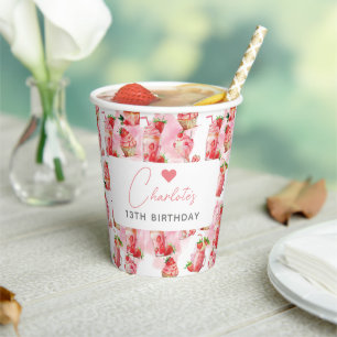 Girl Birthday Personalised Strawberry Milkshake Paper Cups