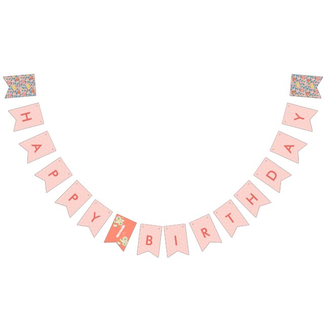 Girl Birthday Pink Floral Bunting Flags Banner (All)