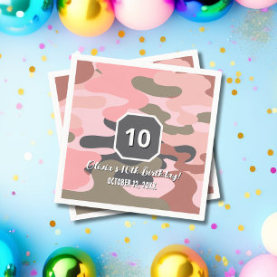Girl Birthday Pink Green Camouflage Cute Custom Napkin