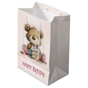 Girl Birthday Teddy Bear Gift Medium Gift Bag
