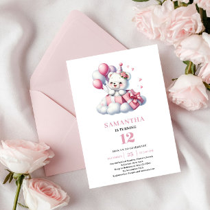 Girl Birthday Teddy Bear Pink Ivory Party Invite