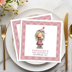 Girl Birthday Whimsical Funny Quirky Pink Napkin