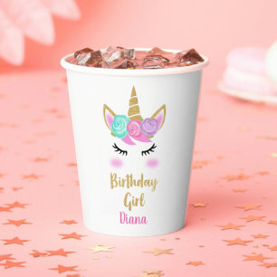 Girl birthday with unicorn paper cups