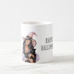 Girl Black Cat Halloween Coffee Mug