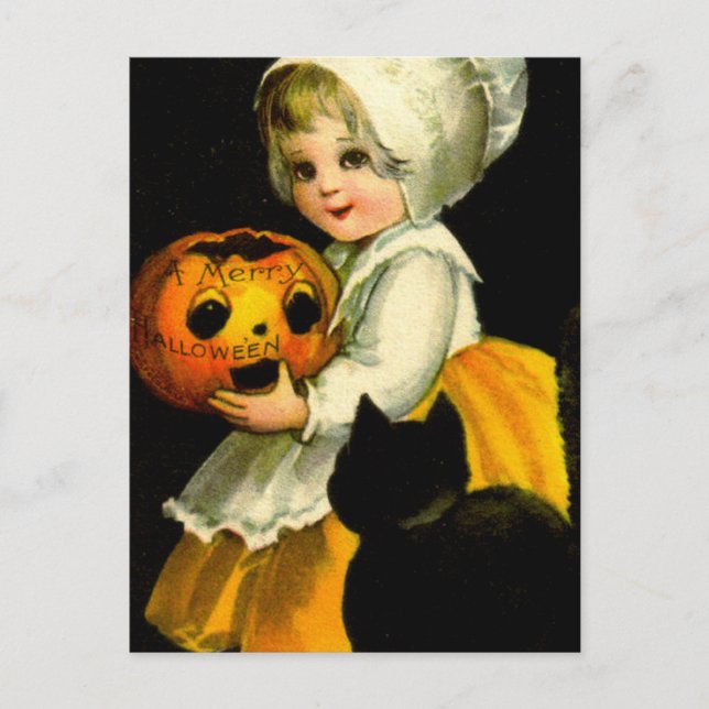 Girl & Black Cat Postcard (Front)