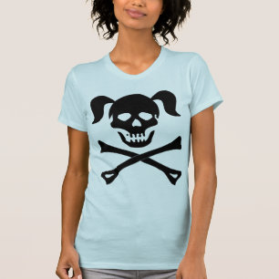 Girl Black Skull and Crossbones With Pigtails T-Shirt