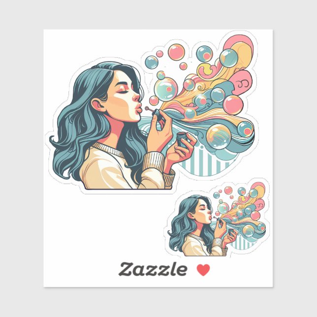 girl blowing abstract bubbles illustration art (Sheet)