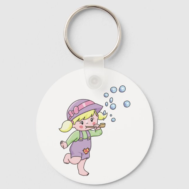 Girl Blowing Bubbles Key Ring (Front)