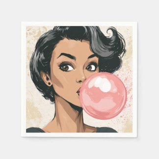 Girl Blowing Pink Bubble Gum Bubble Fun Cute Napkin