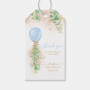 Girl Blue Balloon Greenery Baby Shower Thank You Gift Tags