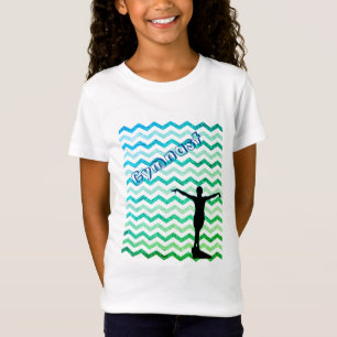 Girl Blue Green Chevron Gymnast Gymnastics T-Shirt