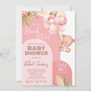Girl Boho Arch Teddy Bear Bearly Wait Baby Shower Invitation