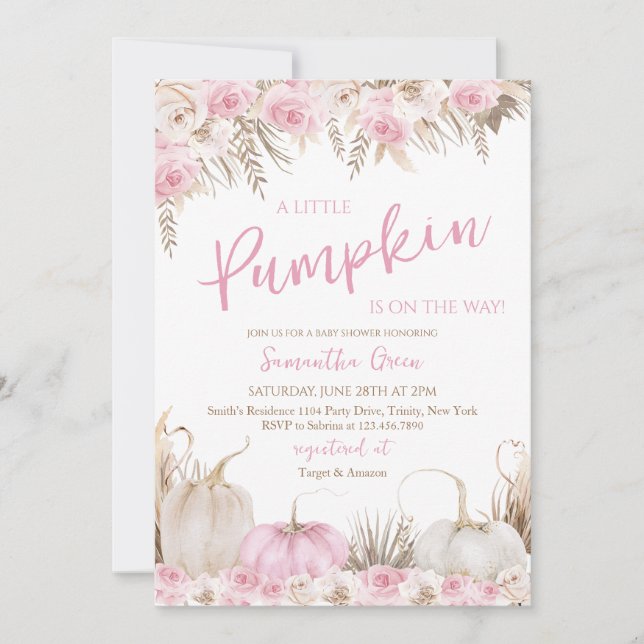 Girl Boho Pumpkin Baby Shower Invitation (Front)