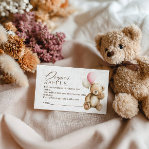 Girl Boho Teddy Bear Diaper Raffle Baby Shower Enclosure Card