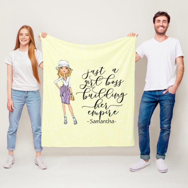 Girl Boss | Blonde Lady | Yellow Fleece Blanket (In Situ)