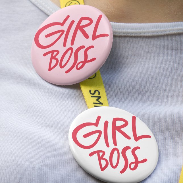 Girl Boss Bold Typography Red & Pink Feminine 3 Cm Round Badge (Creator Uploaded)