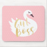 Girl Boss | Chic Girly White Swan & Polka Dot Mouse Pad<br><div class="desc">Personalised your desktop office space with our unique mouse pad prints. Beautiful large stylised white swan illustration with the words "Girl Boss" designed in a brush script font is faux gold that's incorporated over the swan illustration. A blush pink polka dot background contrast beautifully with the swan illustration. All illustrations...</div>