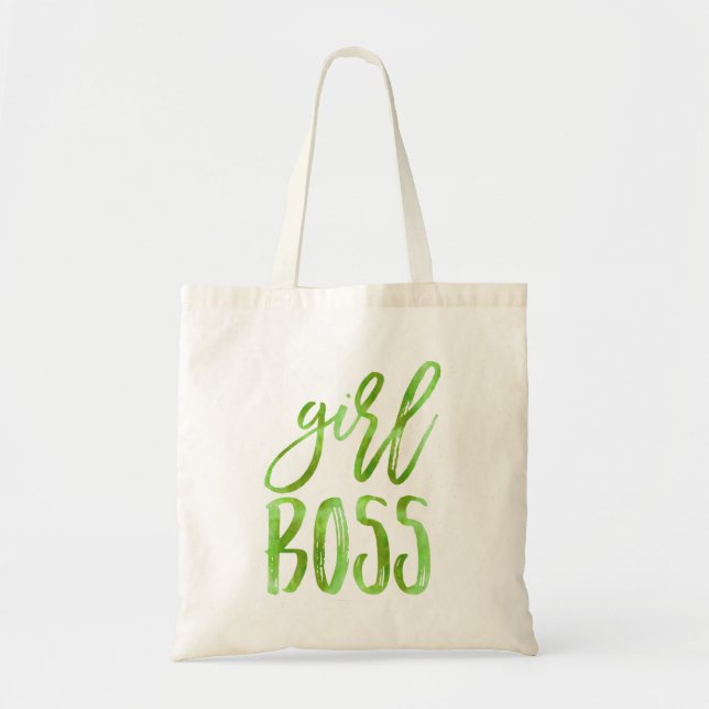 Girl Boss | Lime Green Watercolor Tote Bag (Front)