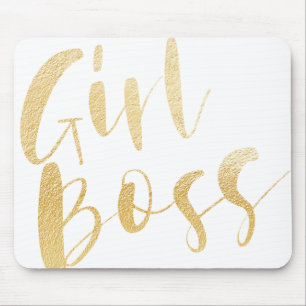 Girl Boss Minimalistic Brush Script Handwriting Mouse Pad