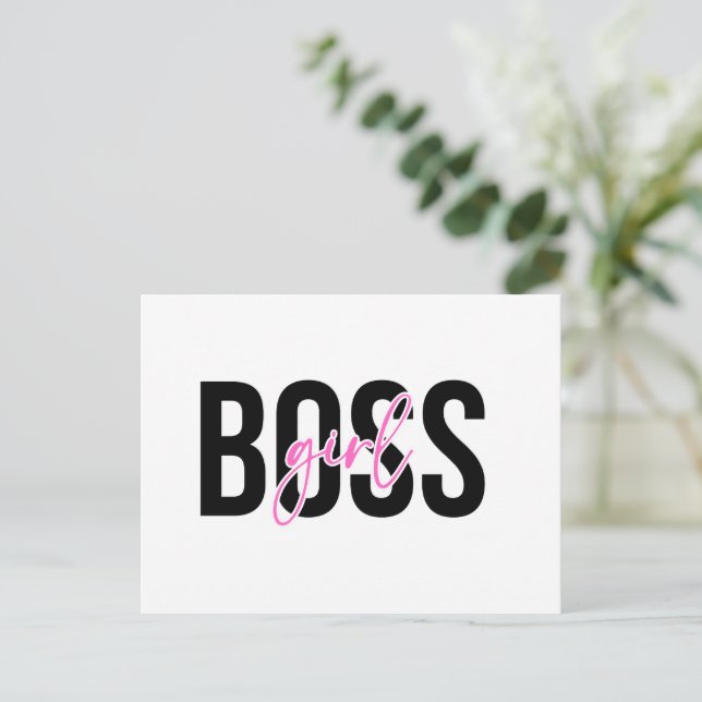 Girl Boss Pink Black  Holiday Postcard (Standing Front)