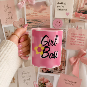 Girl boss pink plaid design mug