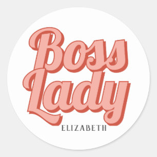 Girl Boss Retro Customised name  Classic Round Sti Sticker
