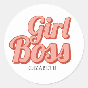 Girl Boss Retro Customised name  Classic Round Sticker