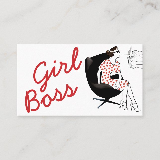 Girl Boss Vintage Style Woman Business Card (Front)