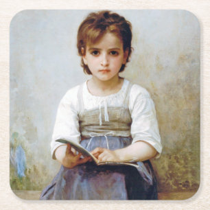 Girl, Bouguereau Square Paper Coaster