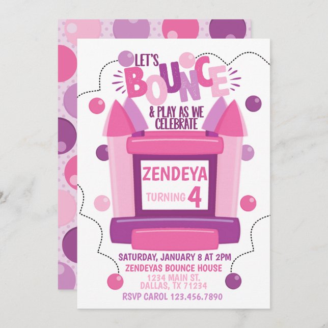 Girl Bounce House Birthday Party Invitation (Front/Back)