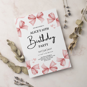 Girl Bow Pink Birthday Party Invitation