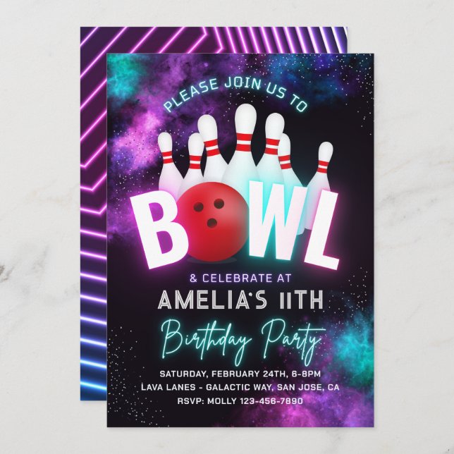 Girl Bowling Party Invitation | Bowling Invitation (Front/Back)