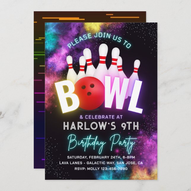 Girl Bowling Party Invitation | Bowling Invitation (Front/Back)