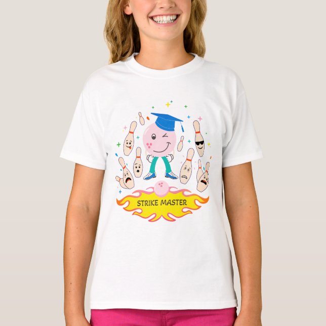 Girl bowling strike graphic t-shirt - White  (Front)