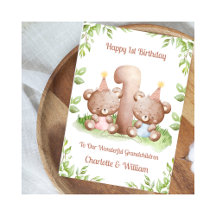 Girl Boy Twins 1st Birthday Teddy Bears Card