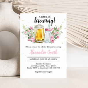 Girl Brewing Beer and Bottle Baby Shower Invitation