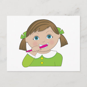 Girl Brushing Teeth Postcard