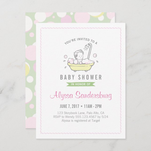 Girl Bubble Bath Baby Shower Invitation (Front/Back)