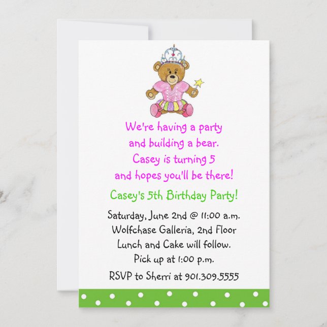 Girl Build a Bear Invitation (Front)