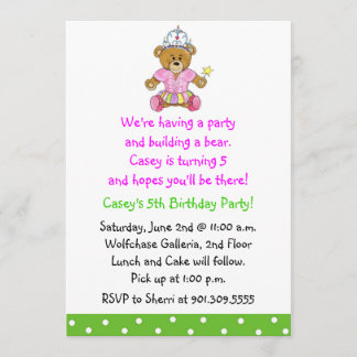 Girl Build a Bear Invitation