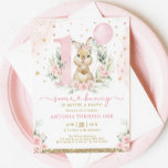Girl Bunny 1st Birthday Pink Floral Balloon Party Invitation<br><div class="desc">This elegant 1st birthday invitation features a cute baby rabbit,  pink balloon and gorgeous watercolor floral & greenery wreath</div>