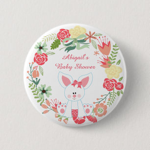 Girl Bunny and Wreath Baby Shower Button
