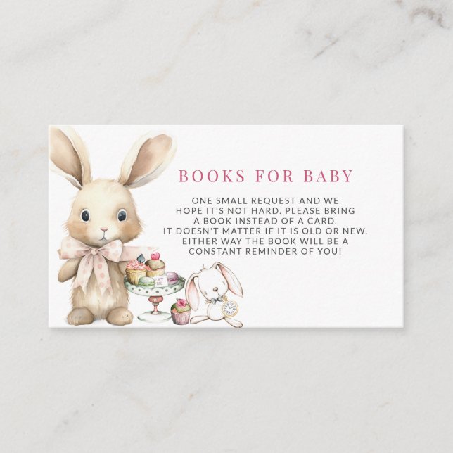 Girl Bunny Baby Shower Books for Baby Enclosure Card (Front)