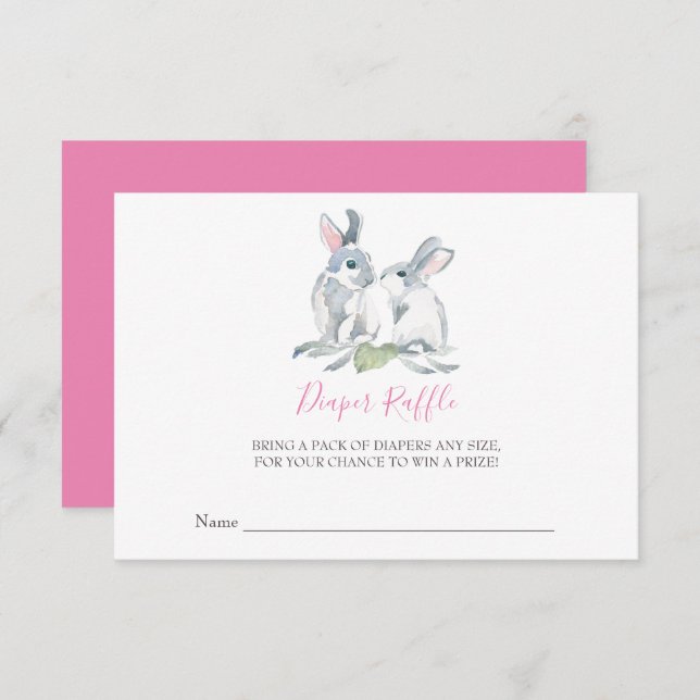 Girl Bunny Baby Shower Diaper Raffle Invitation (Front/Back)