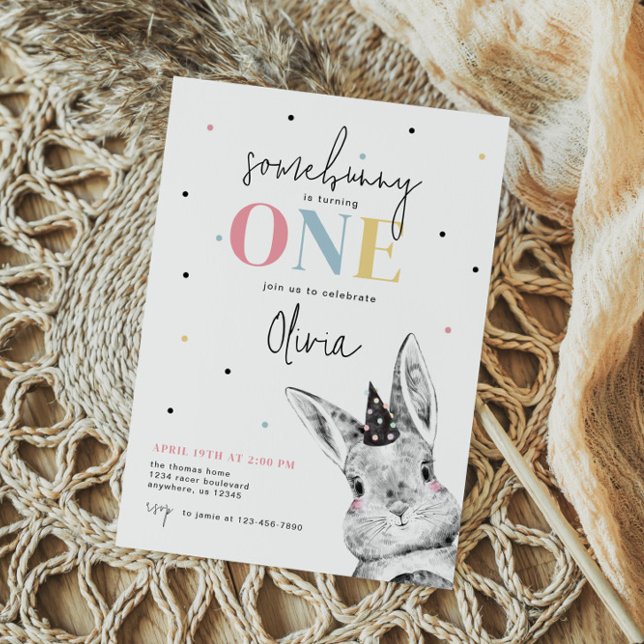 Girl Bunny First Birthday Party Invitation (Creator Uploaded)