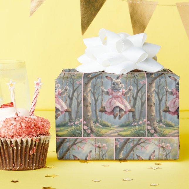 Girl Bunny On a Swing Wrapping Paper (Birthday Party)