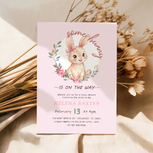 Girl Bunny Wildflower Pink Bow Baby Shower Invitation
