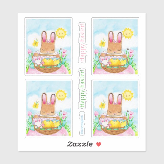 Girl Bunny with Basket Sticker (Sheet)